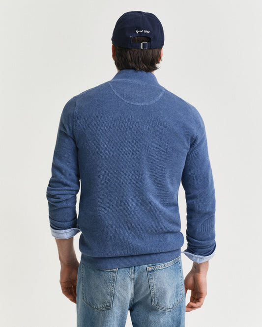 Baumwoll-Pikee-Pullover mit halbem Reißverschluss