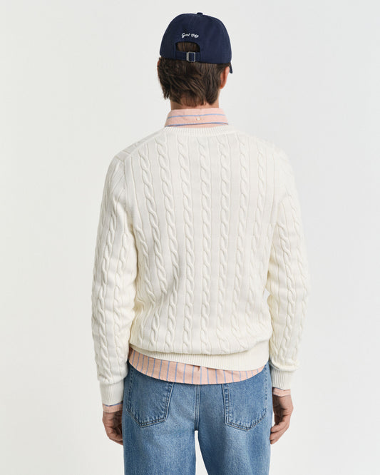 Pullover mit Rundhalsausschnitt aus Baumwoll-Zopfstrick