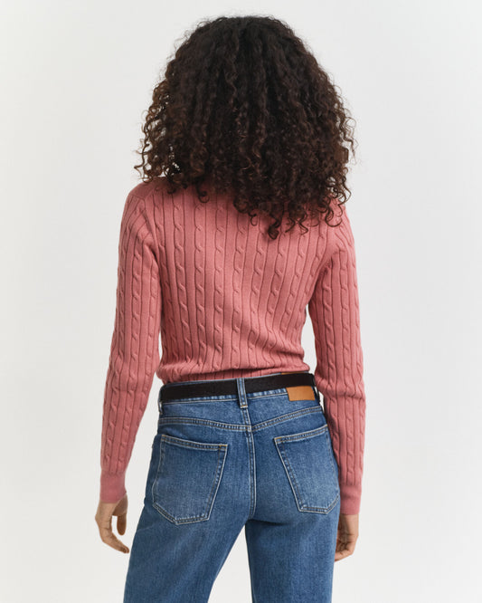 Pullover aus Stretch-Baumwolle mit Zopfmuster und V-Ausschnitt
