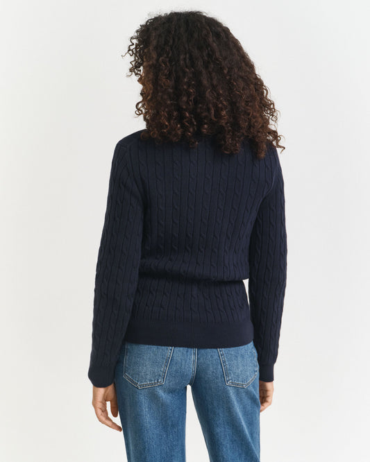 Halb-Reißverschluss-Pullover aus Stretch-Baumwolle mit Zopfmuster