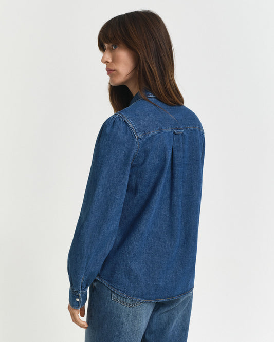 Jeanshemd mit Puffärmeln und normaler Passform