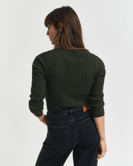 V-Pullover aus Stretch-Baumwollzopfstrick