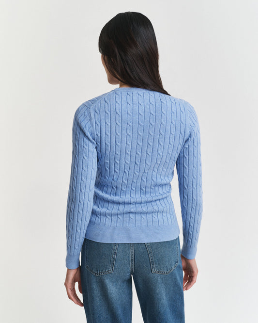 Pullover aus Baumwollstretch mit Zopfmuster am Rundhalsausschnitt