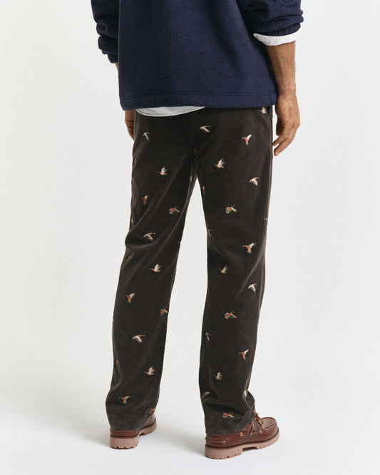 Gerade geschnittene Cordhose mit Stickerei