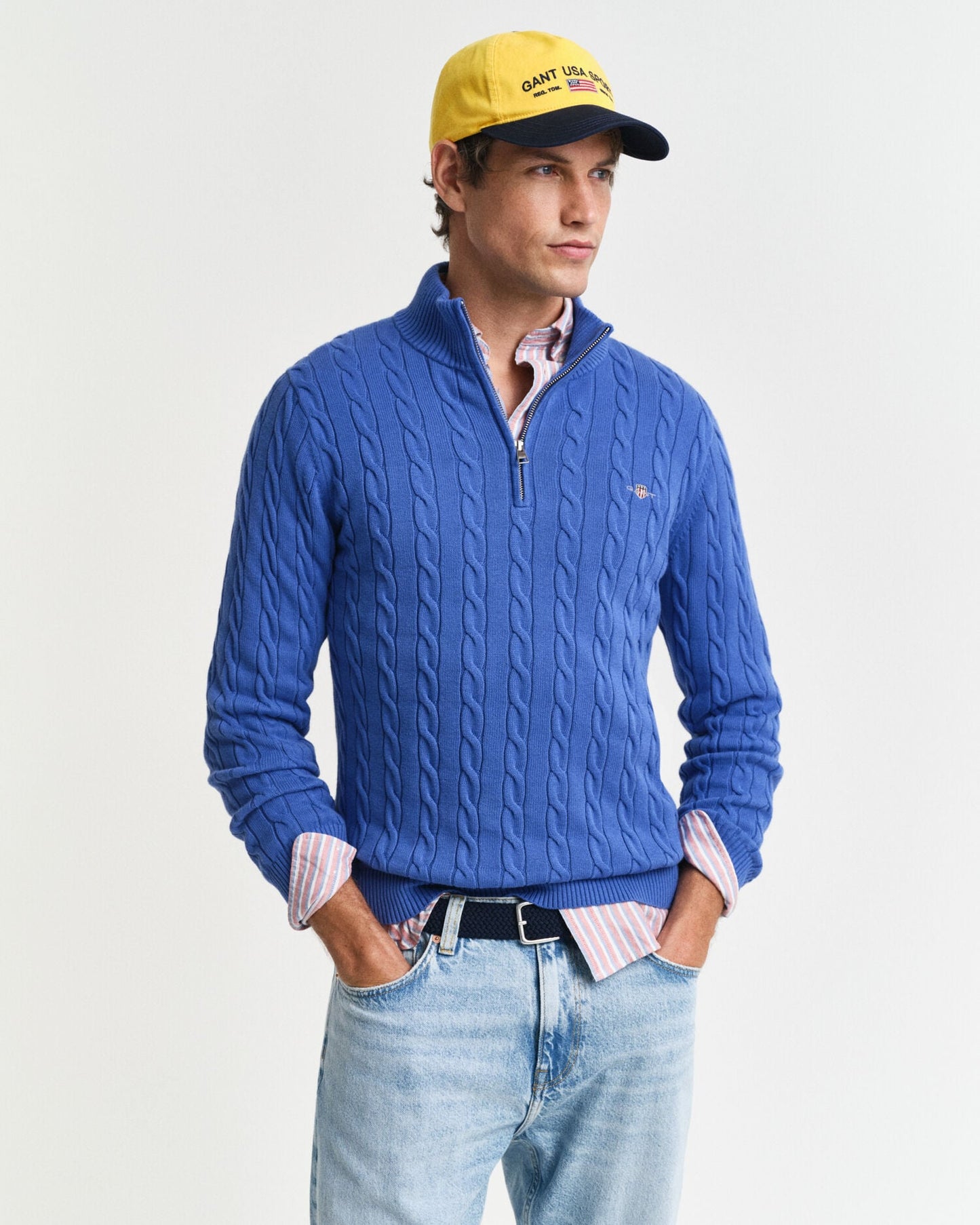 Chandail en tricot torsadé demi-zip en coton