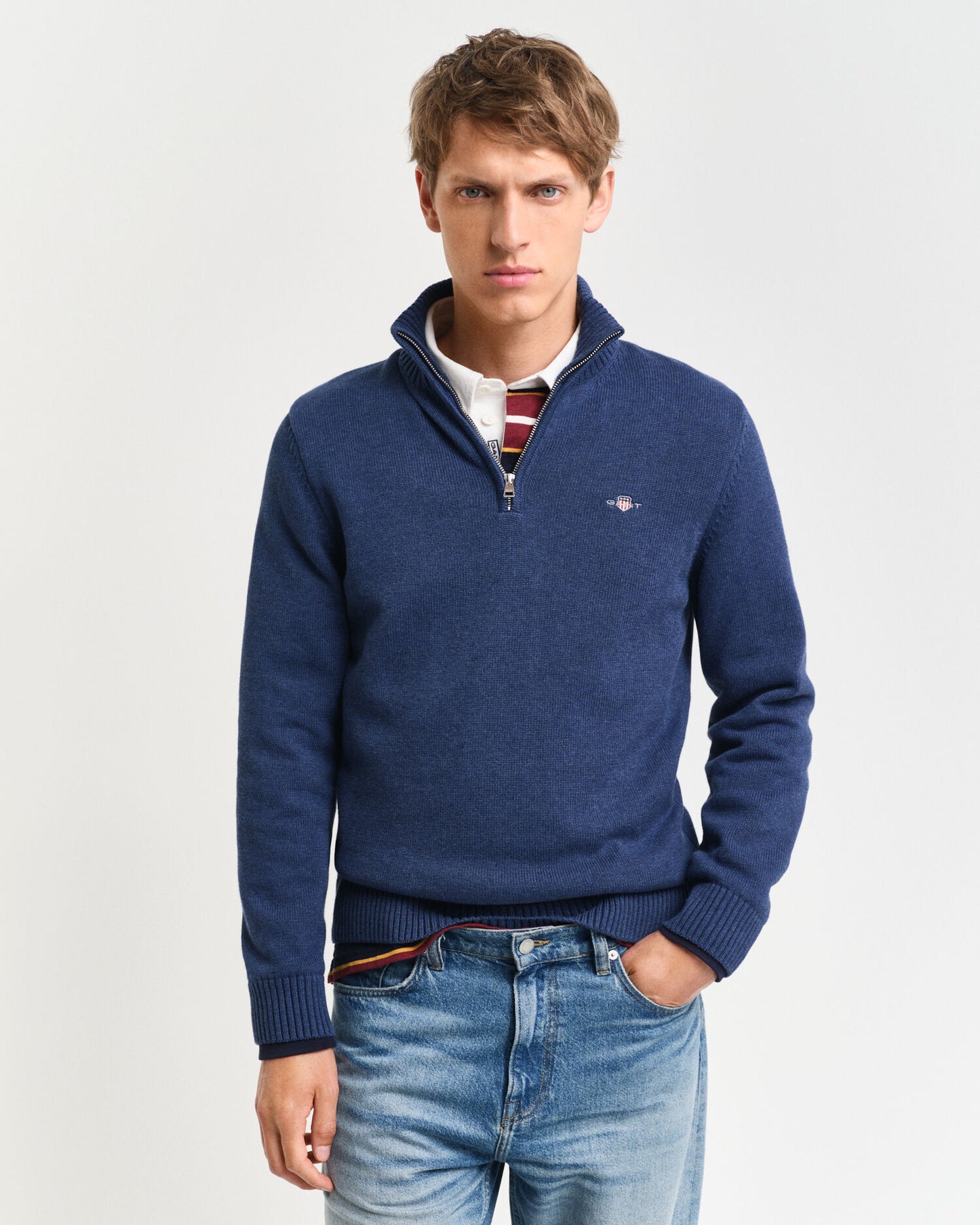 Pull décontracté en coton demi-zippé