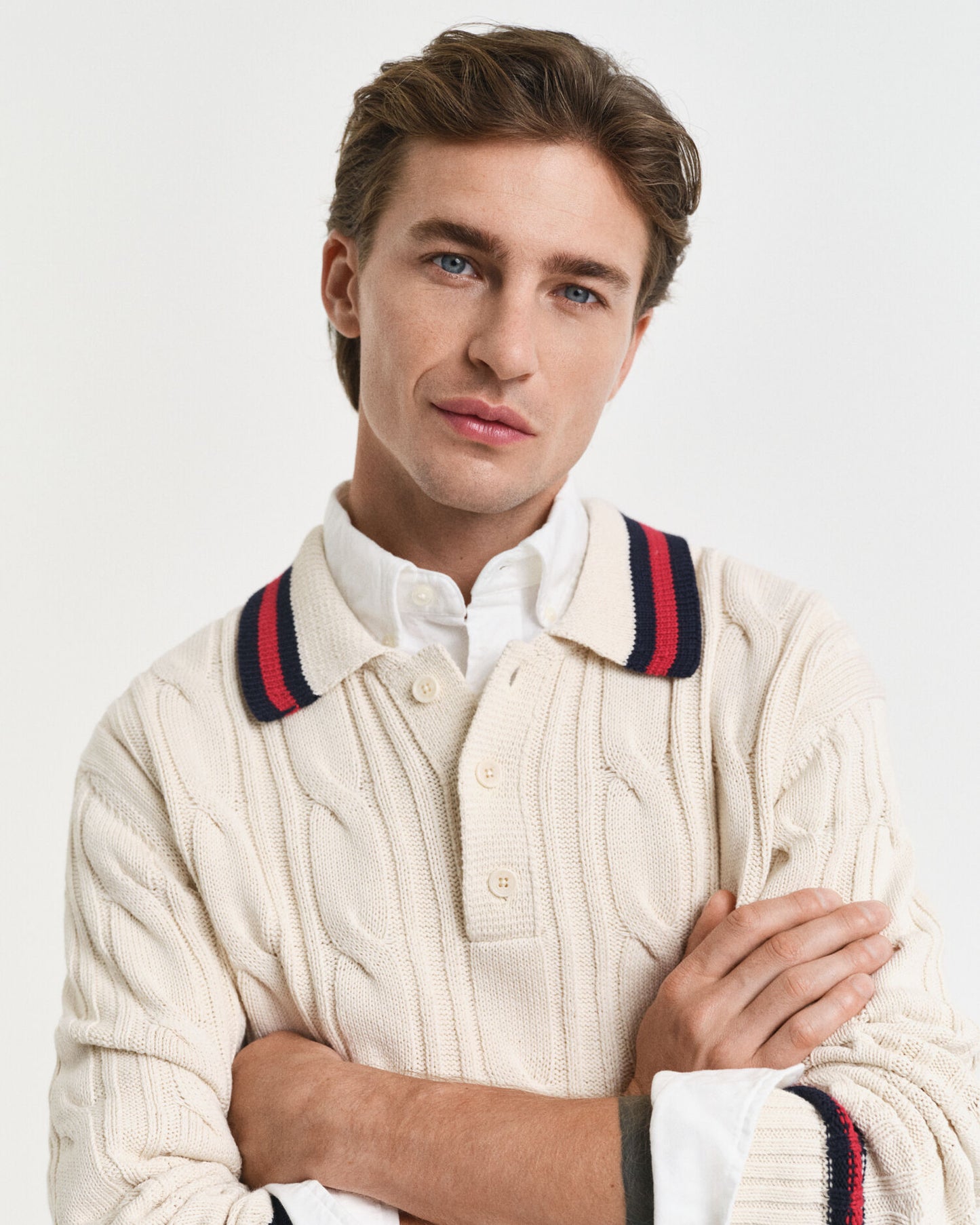 Pull polo en maille torsadée