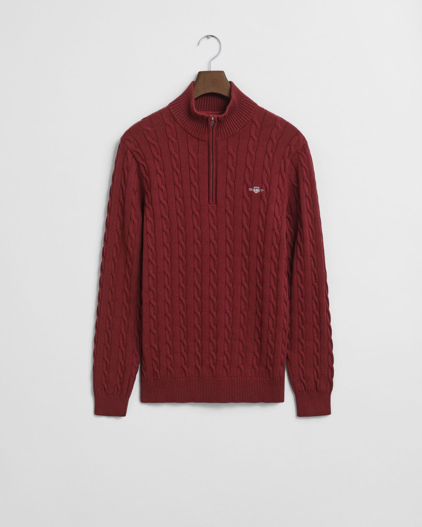 Pull demi-zippé en maille torsadée de coton