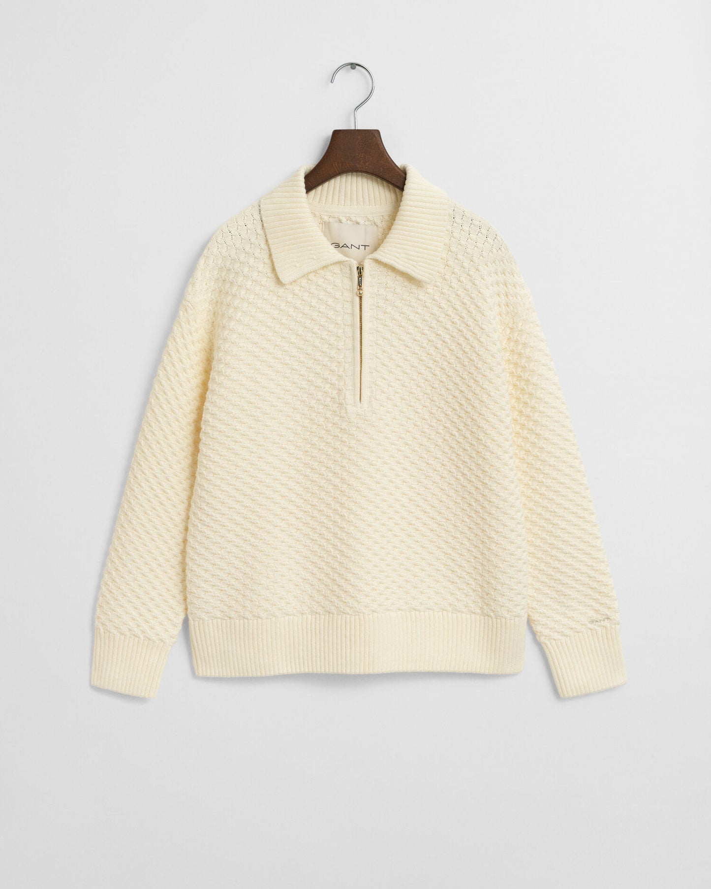 Baumwollpullover mit Textur und halbem Reißverschluss