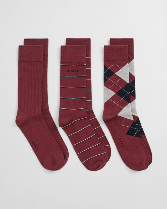 3er-Pack Socken mit Argyle- & Streifenmuster