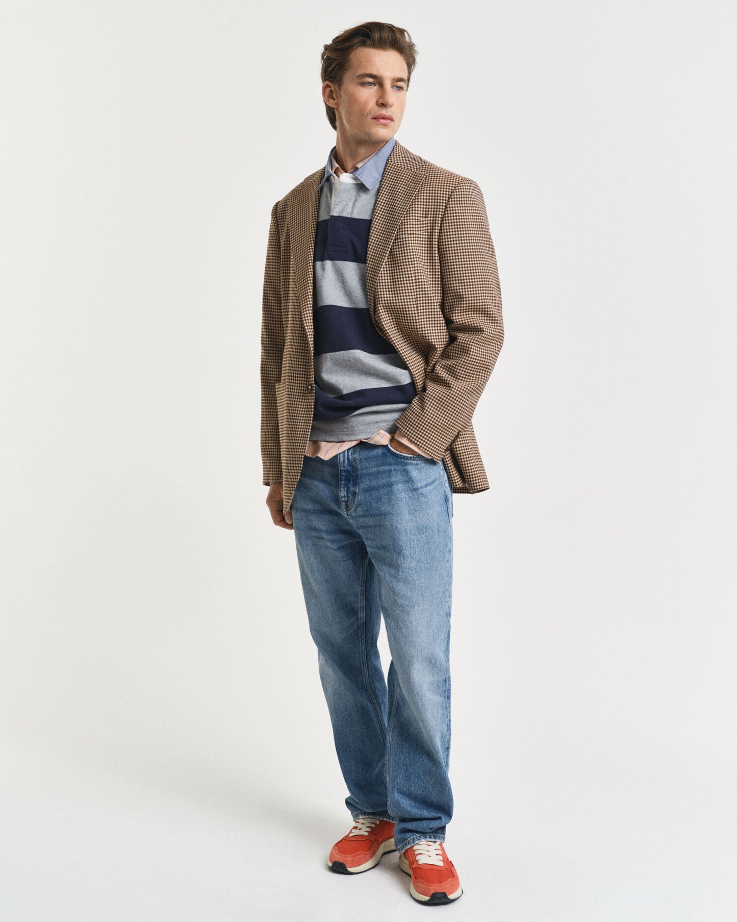 Polo lourd rayé à col en chambray