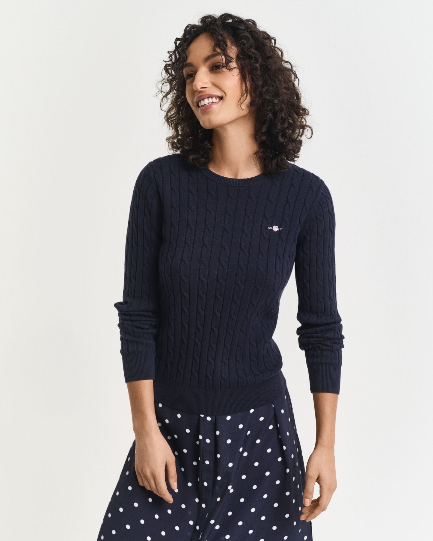 Pull ras du cou en tricot torsadé de coton stretch