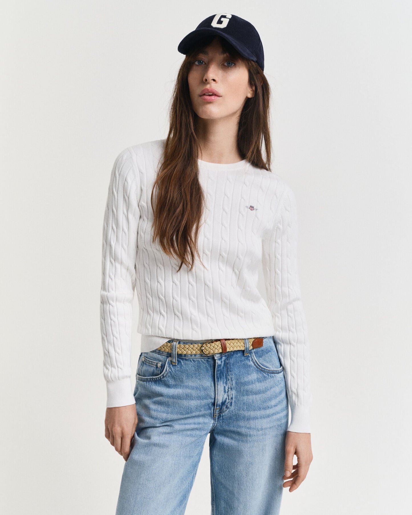 Pull ras du cou en tricot torsadé de coton stretch
