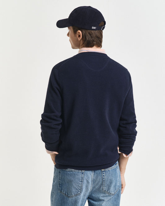 Baumwoll-Piqué-Pullover mit Rundhalsausschnitt