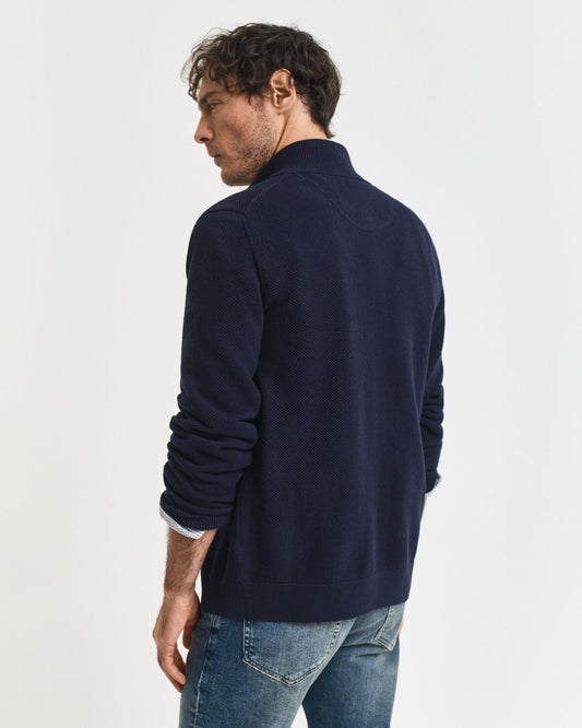 Cotton Pique Zip Cardigan