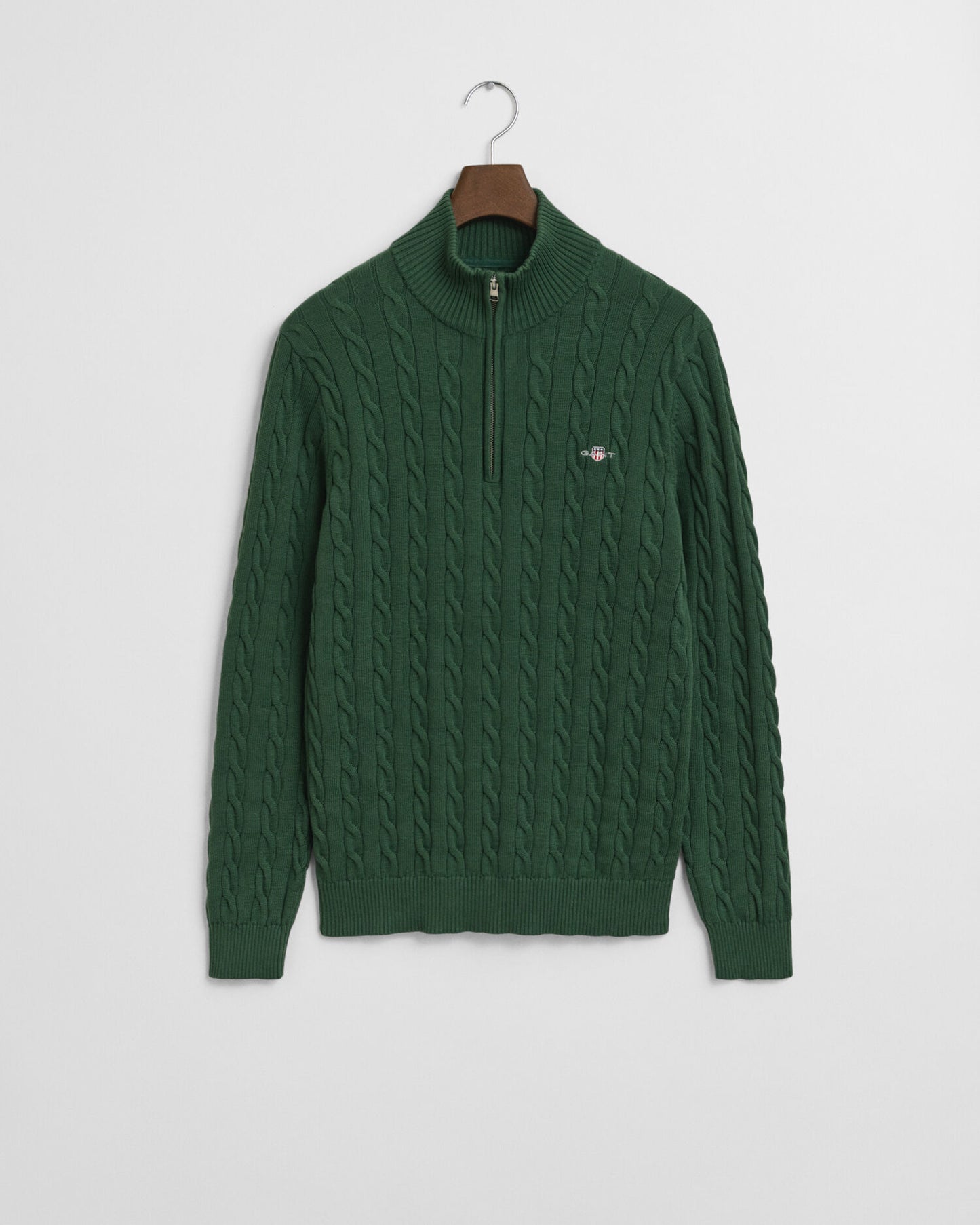 Pull demi-zippé en maille torsadée de coton