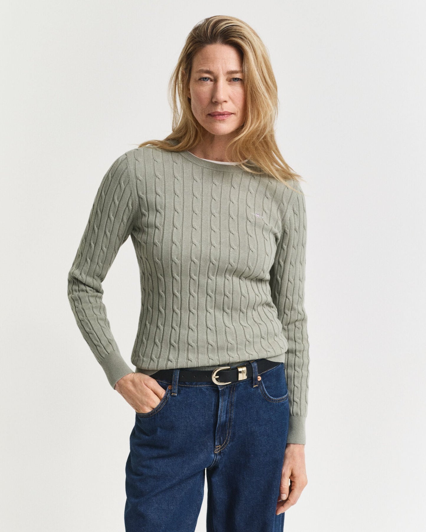 Pull ras du cou en tricot torsadé de coton stretch