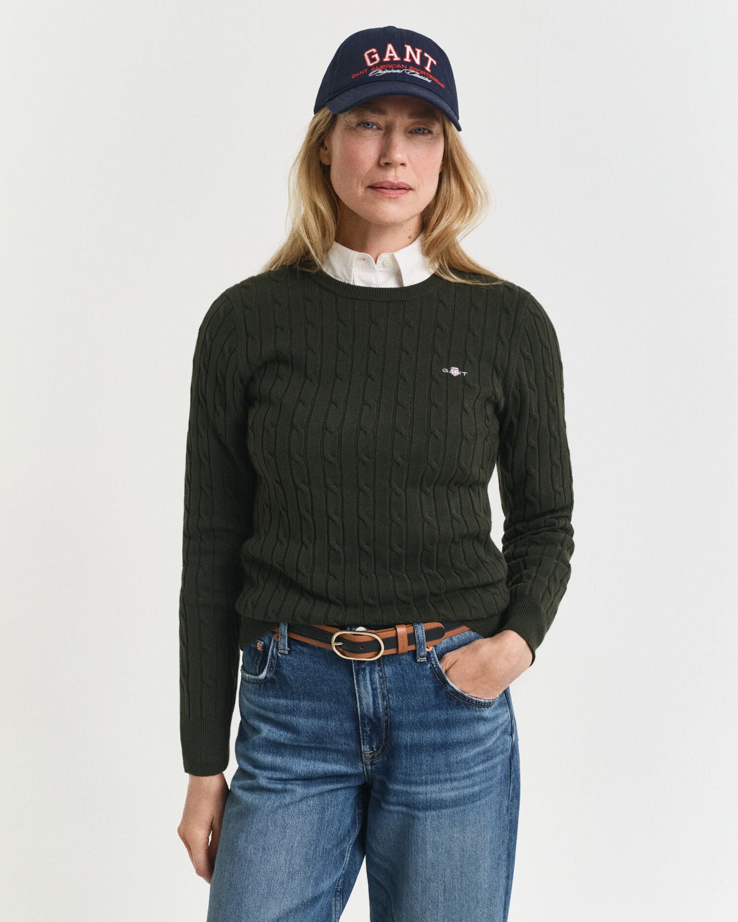 Pull ras du cou en maille torsadée de coton stretch