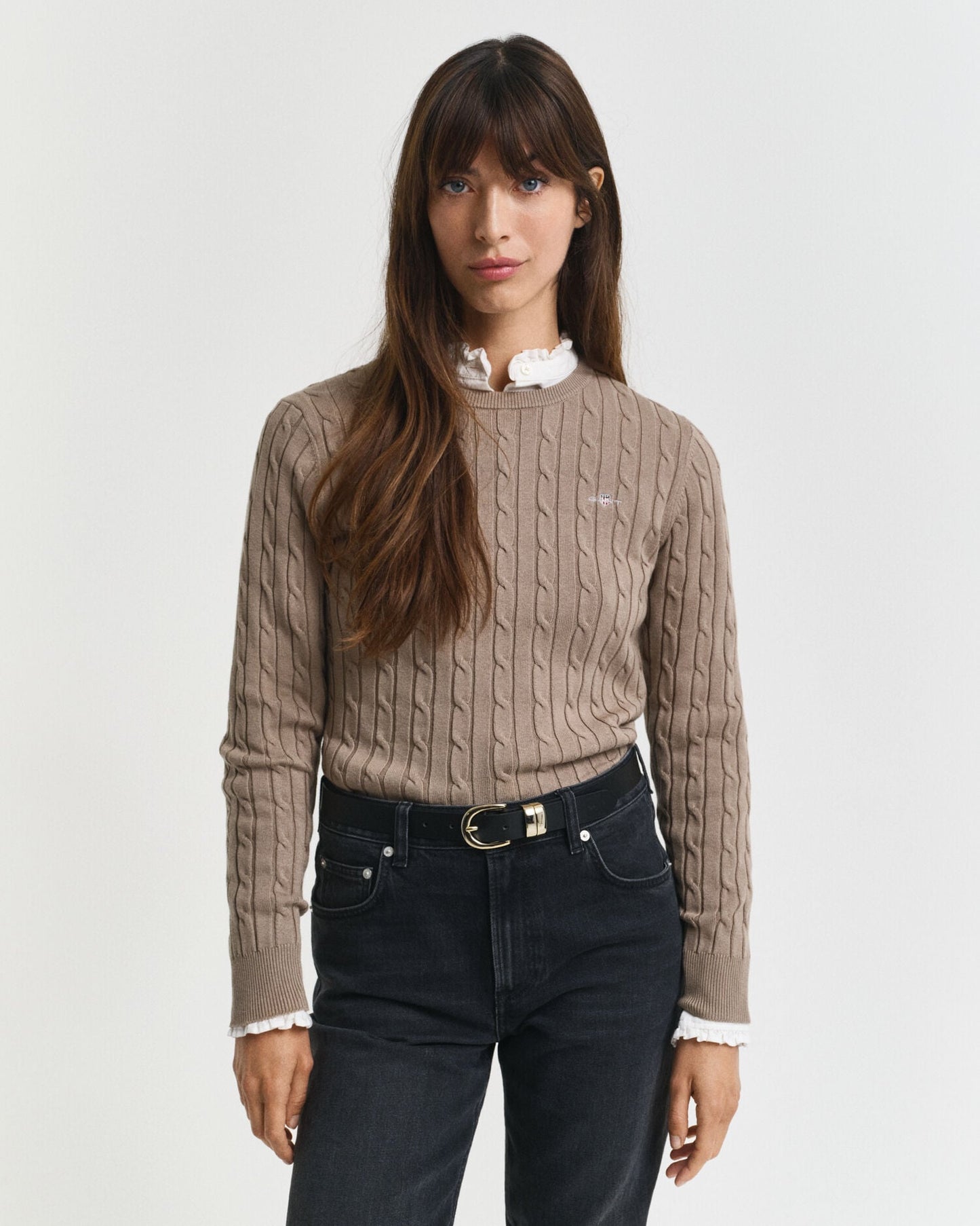 Pull ras du cou en tricot torsadé de coton stretch