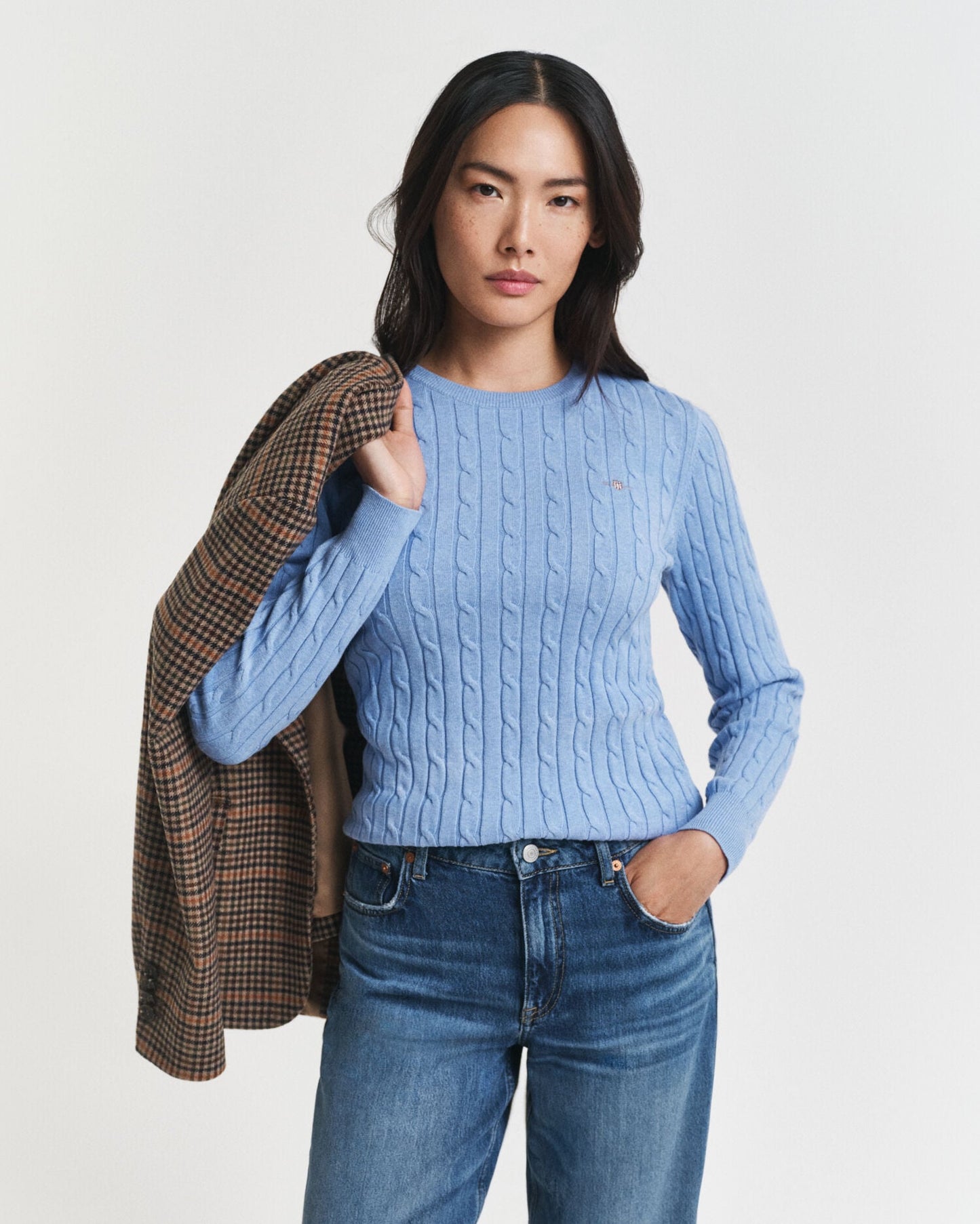 Pull ras du cou en tricot torsadé de coton stretch