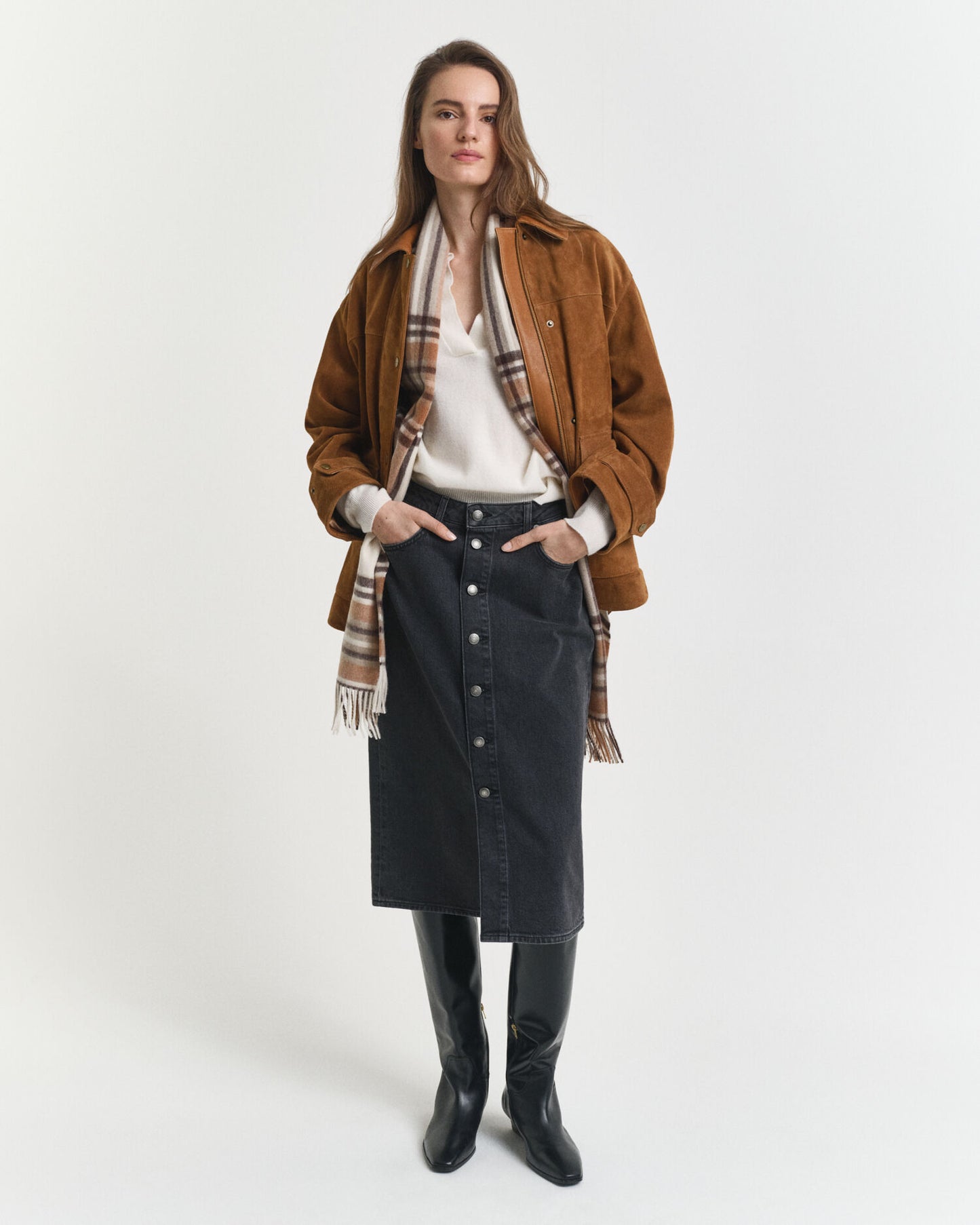 Geknöpfter Midi-Jeansrock