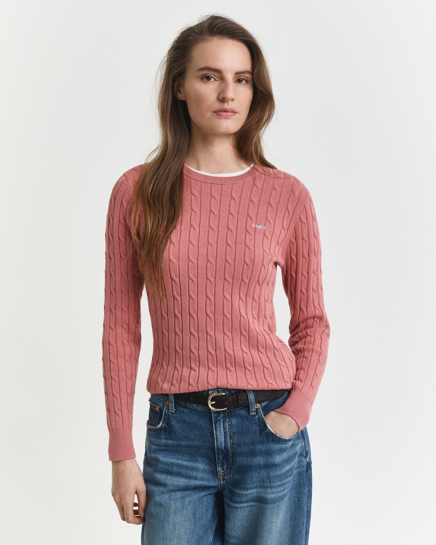 Pull ras du cou en tricot torsadé de coton stretch