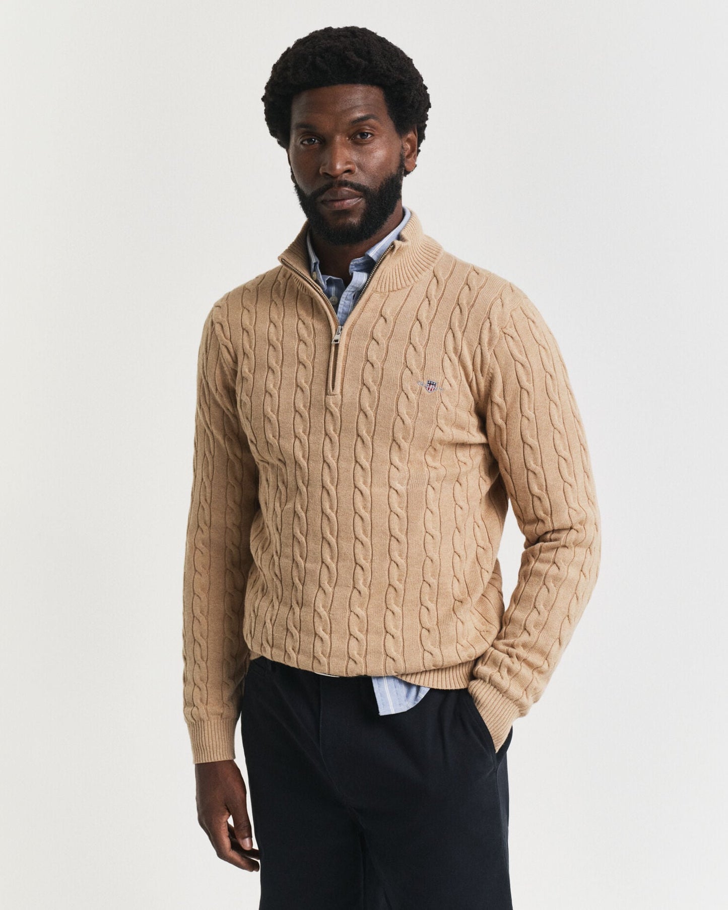 Chandail en tricot torsadé demi-zip en coton