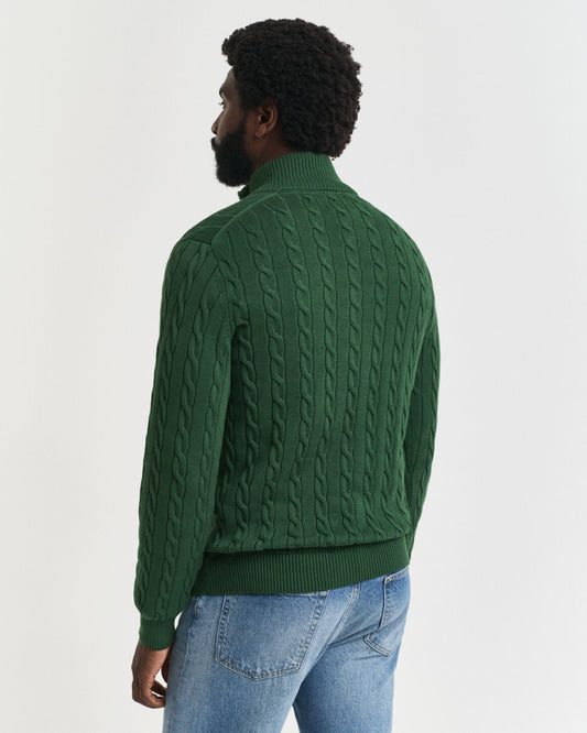 Baumwoll-Zopfstrickpullover mit halbem Reißverschluss