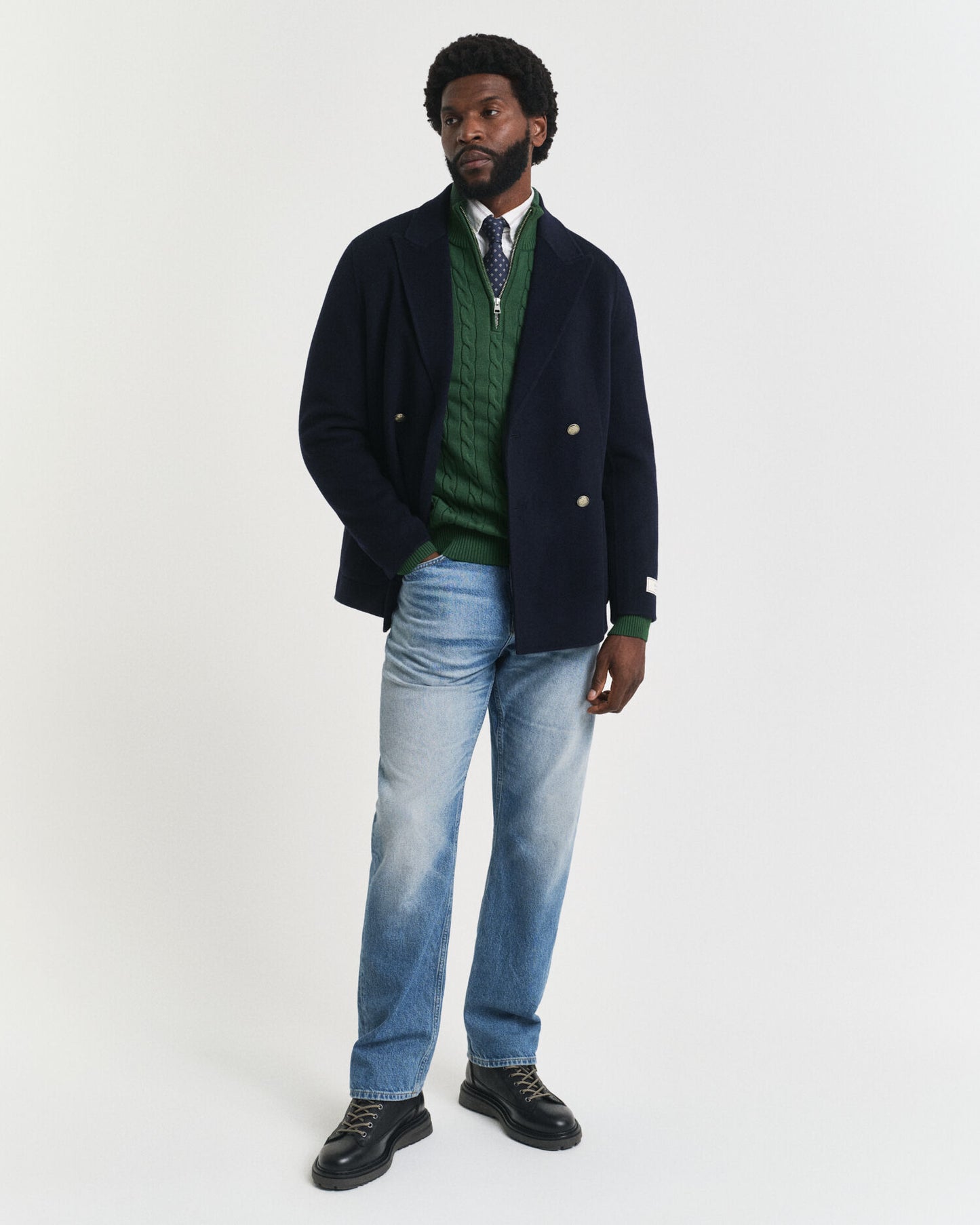 Pull demi-zippé en maille torsadée de coton