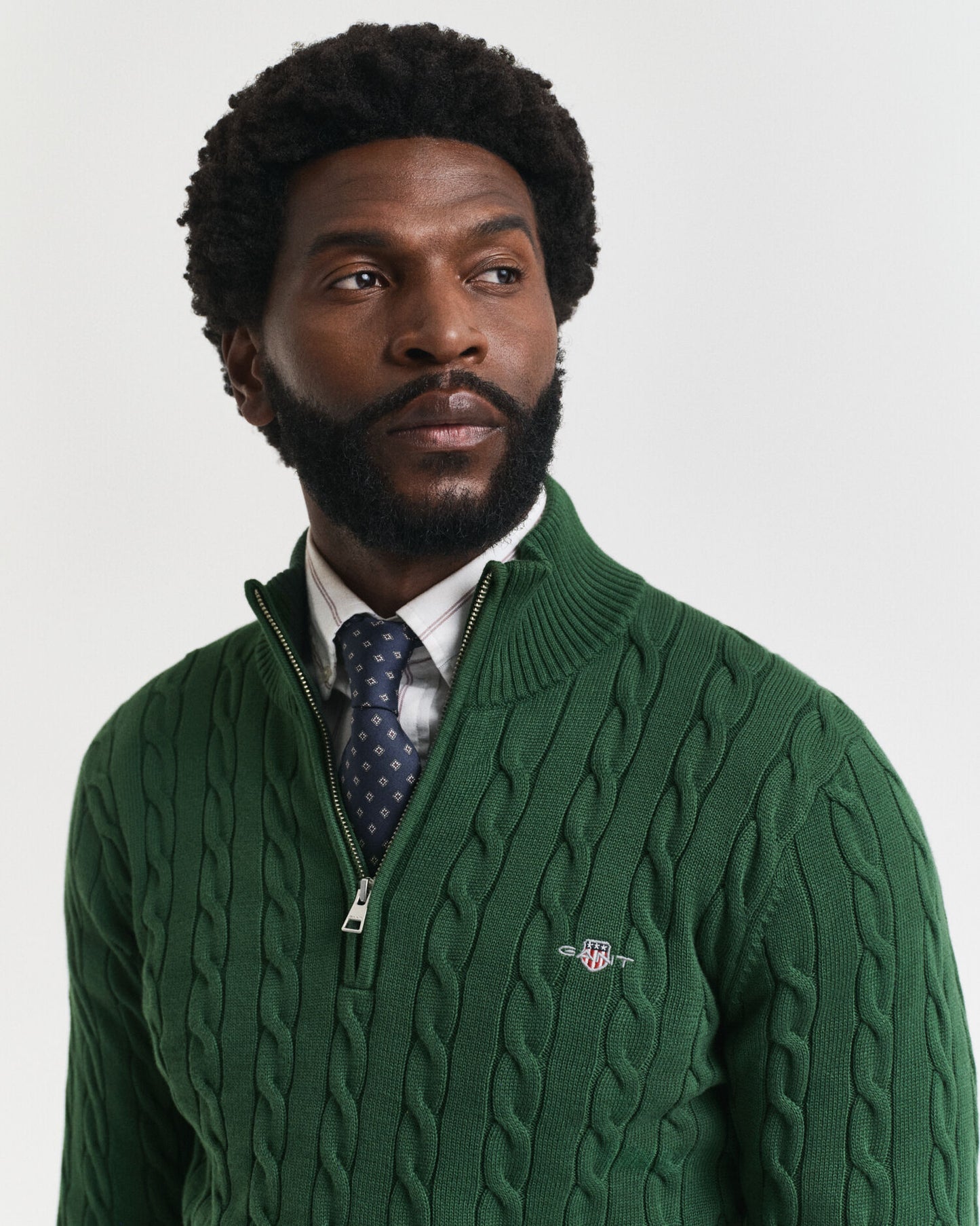 Pull demi-zippé en maille torsadée de coton