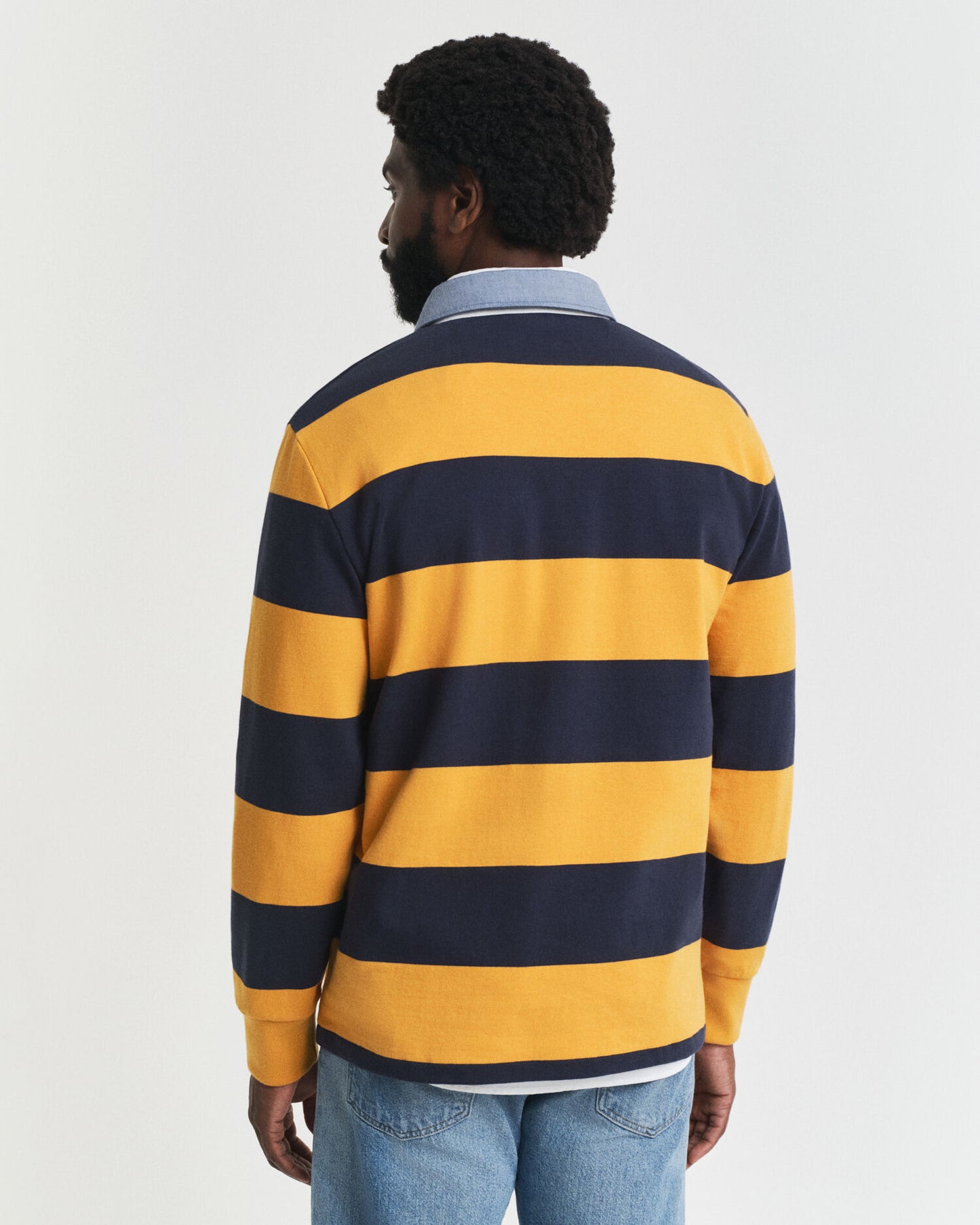 Polo rugby lourd rayé à col chambray