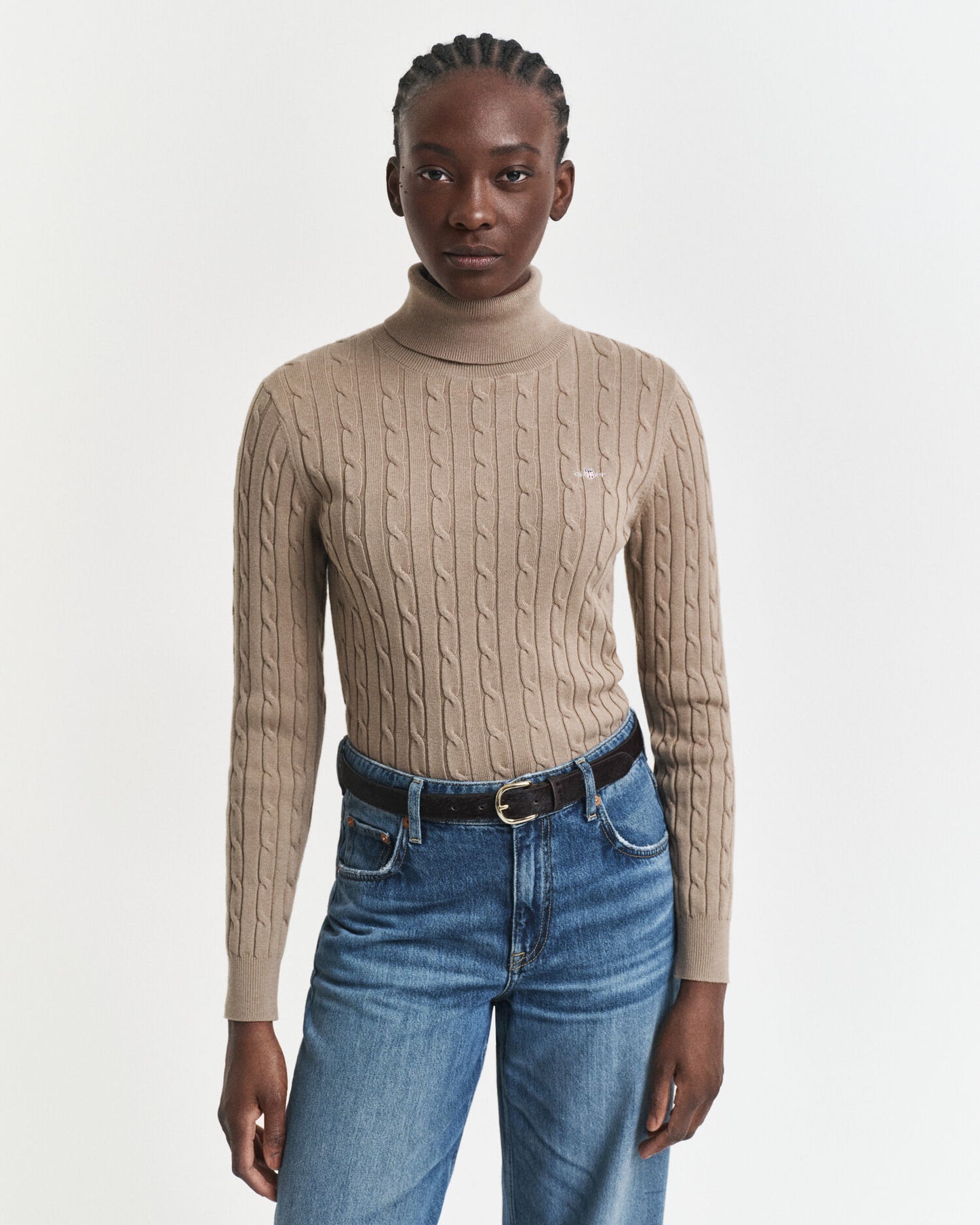 Pull à col roulé en maille torsadée de coton extensible