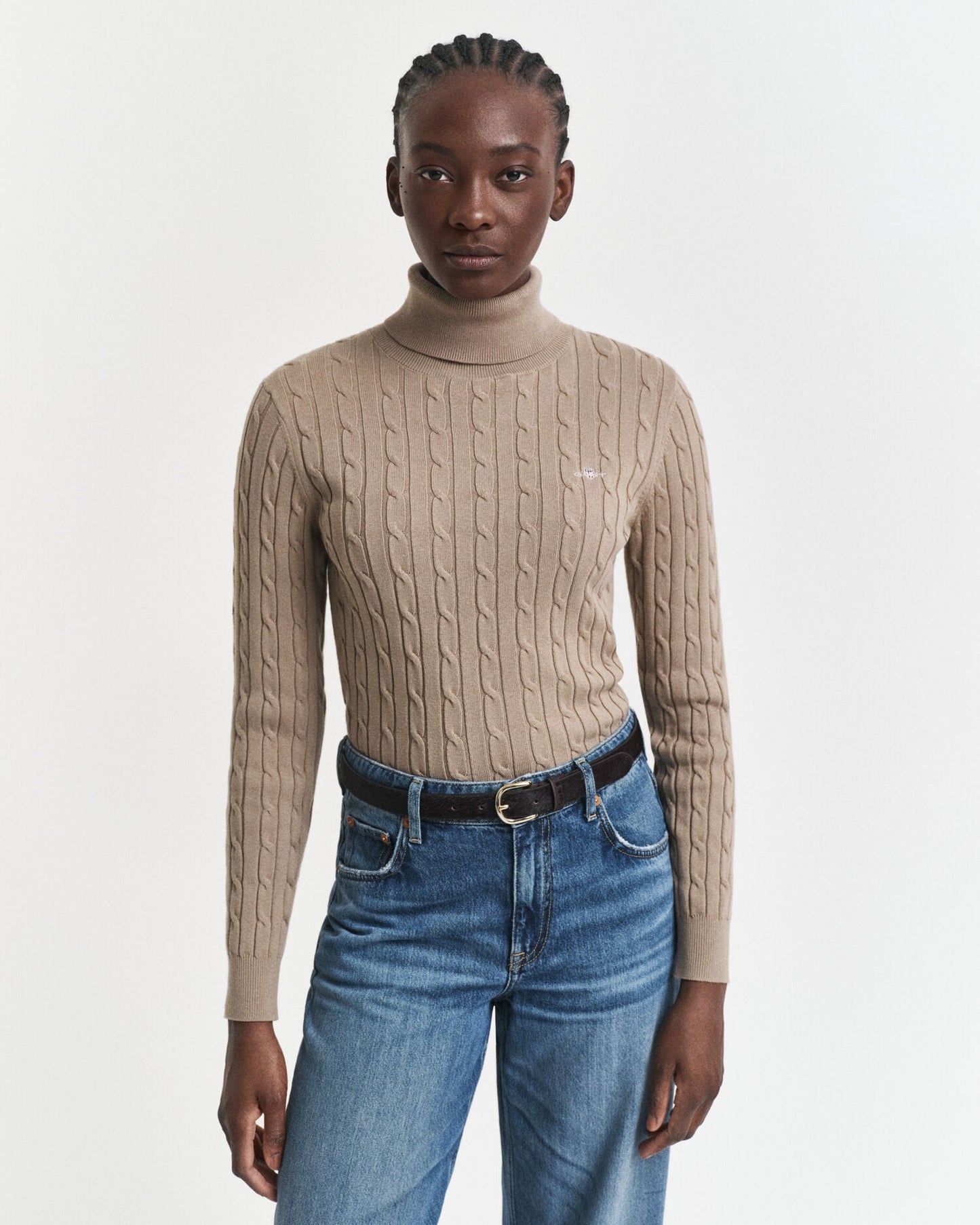 Pull col roulé en maille torsadée de coton stretch