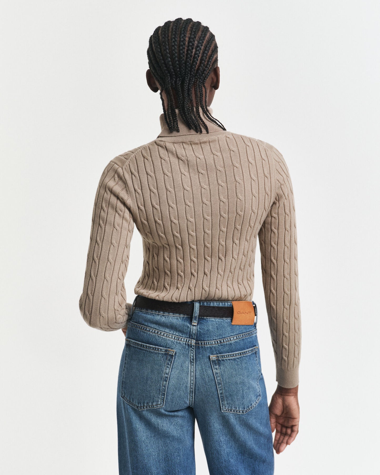 Pull à col roulé en maille torsadée de coton extensible