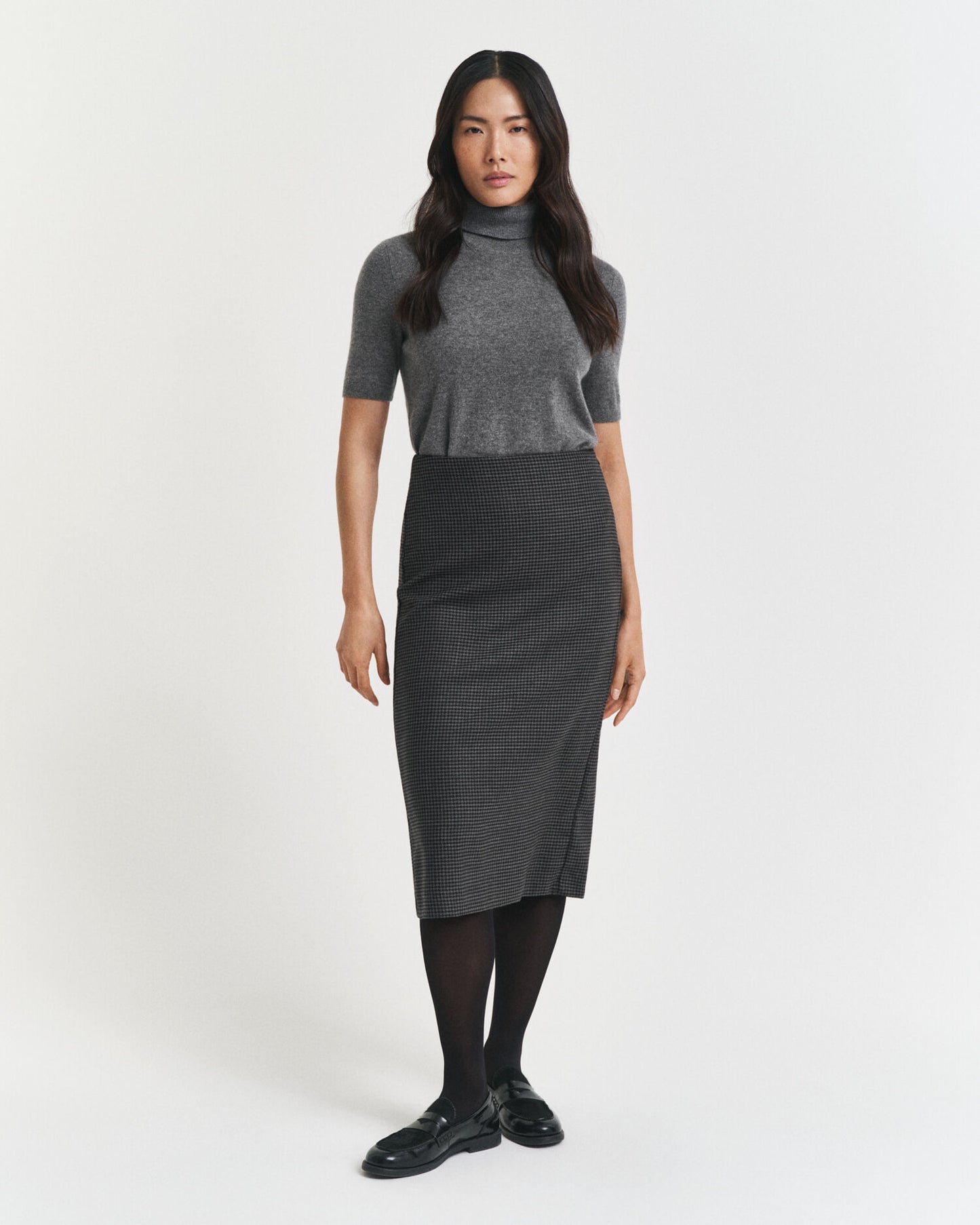 Jupe crayon midi en laine carreaux