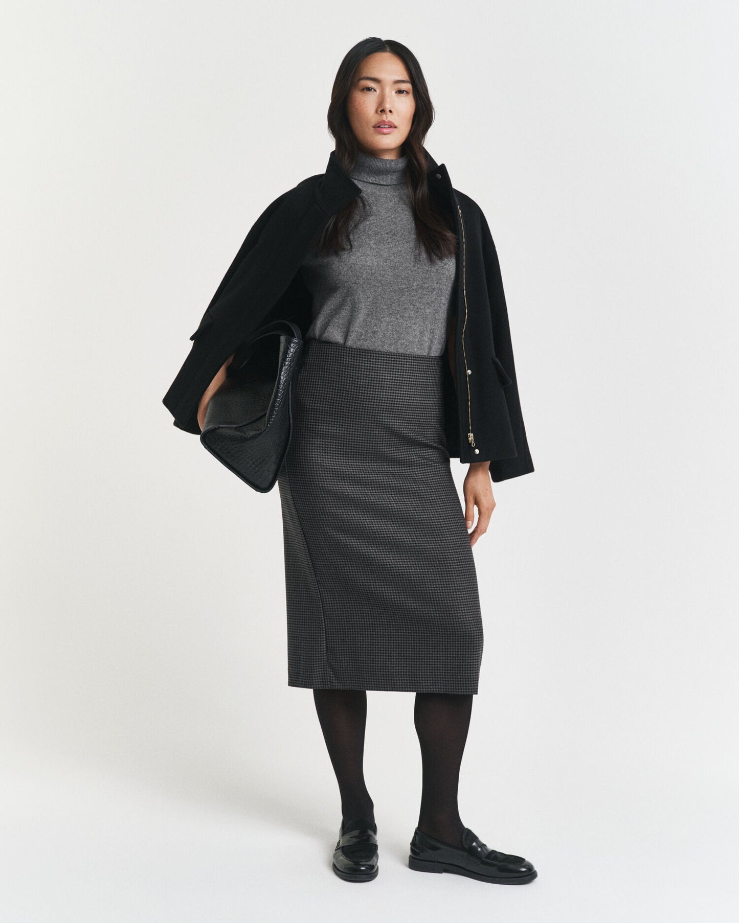 Jupe crayon midi en laine carreaux