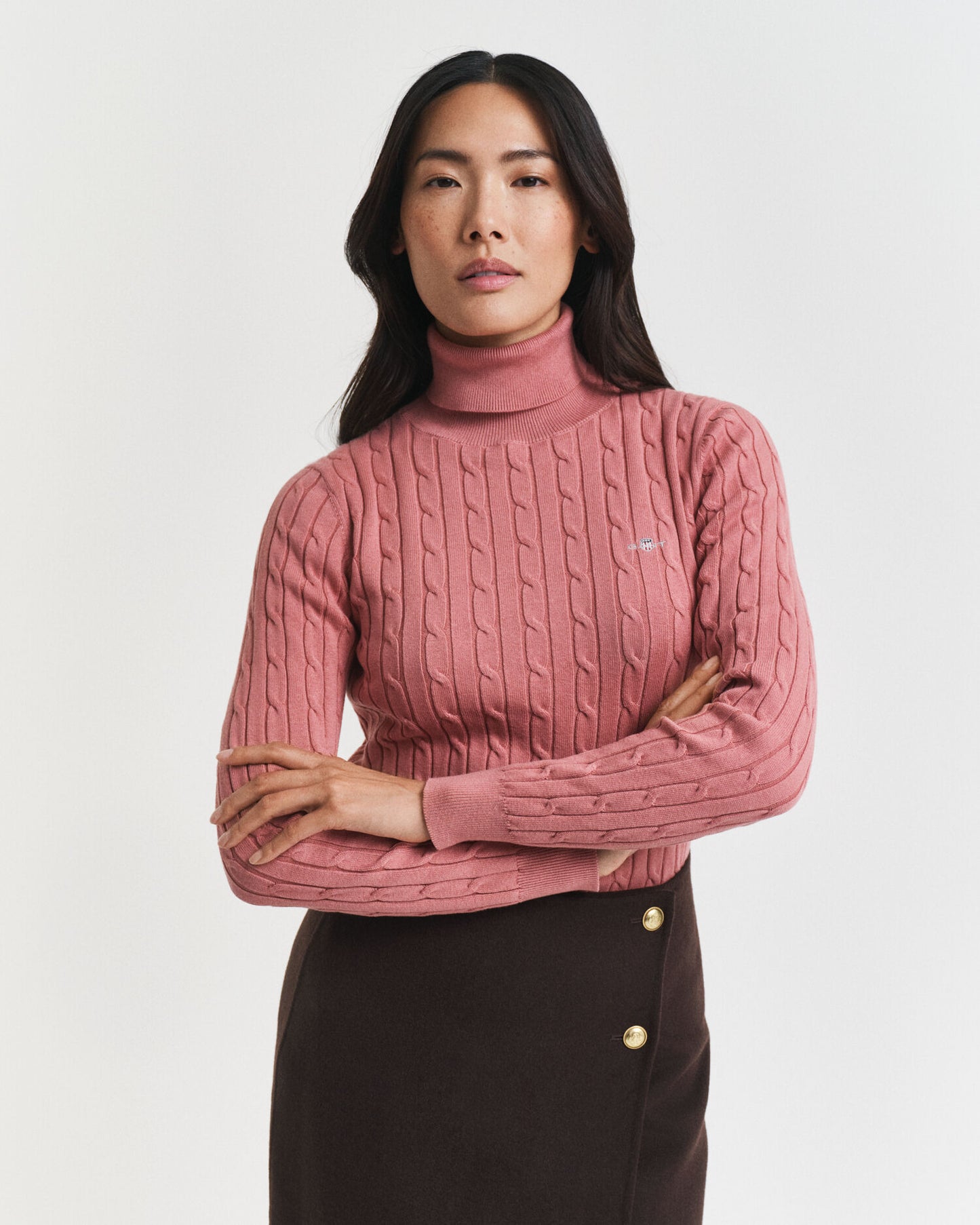 Pull à col roulé en maille torsadée de coton extensible