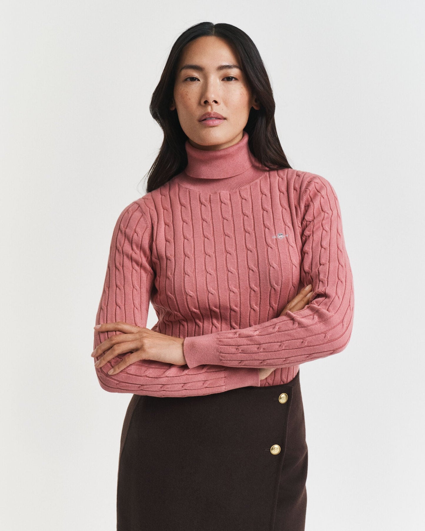 Pull col roulé en maille torsadée de coton stretch