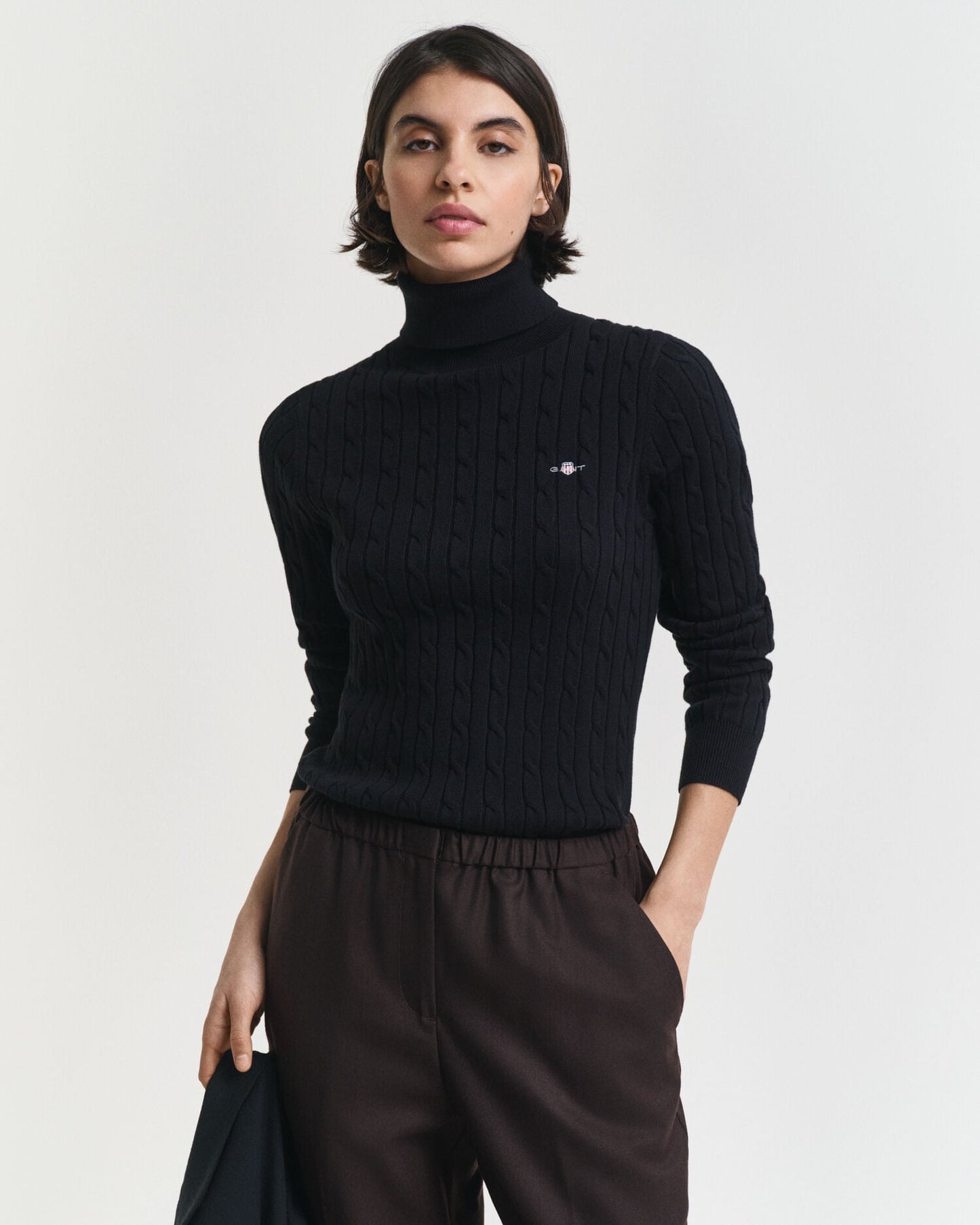 Pull à col roulé en maille torsadée de coton extensible