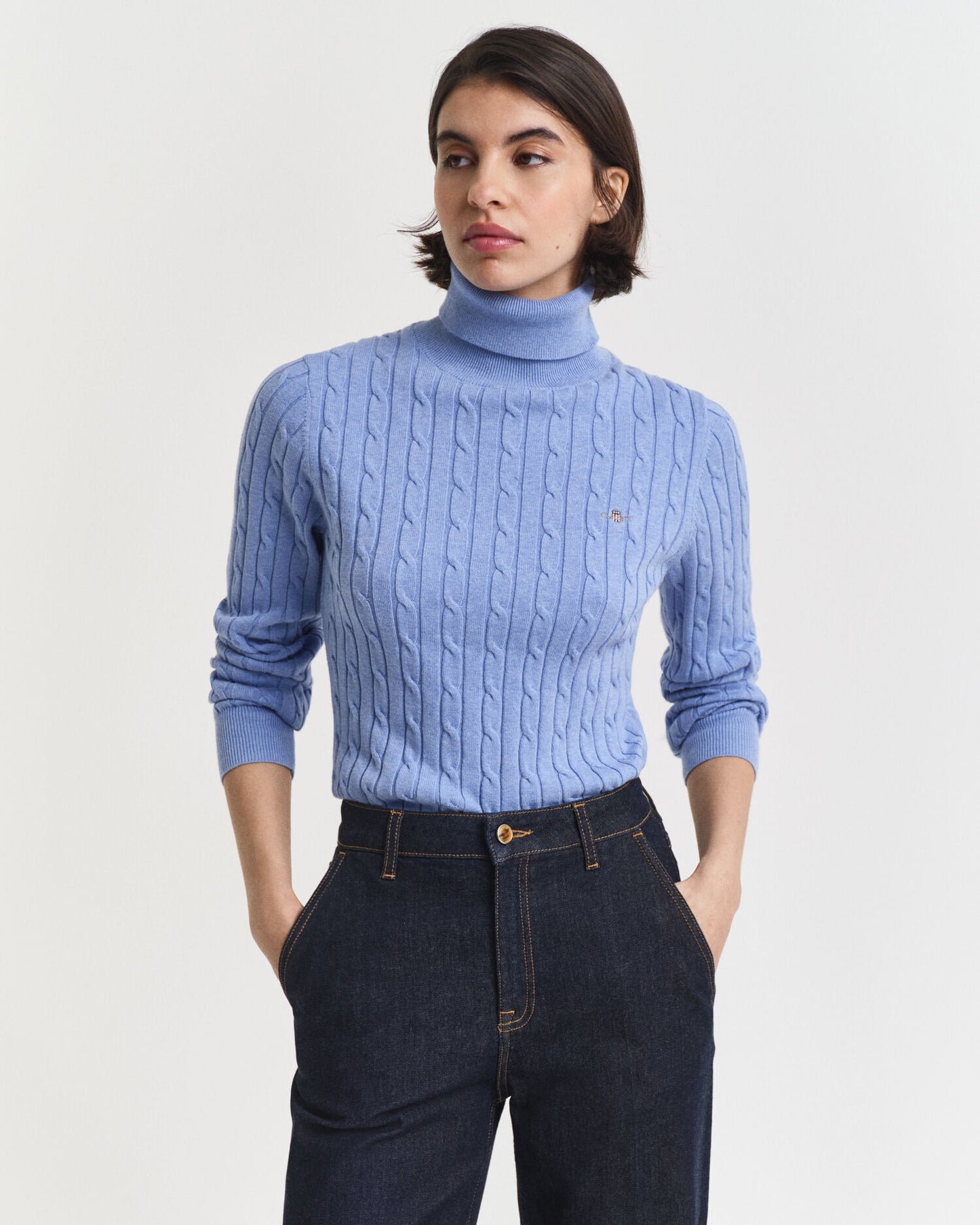 Pull à col roulé en maille torsadée de coton extensible