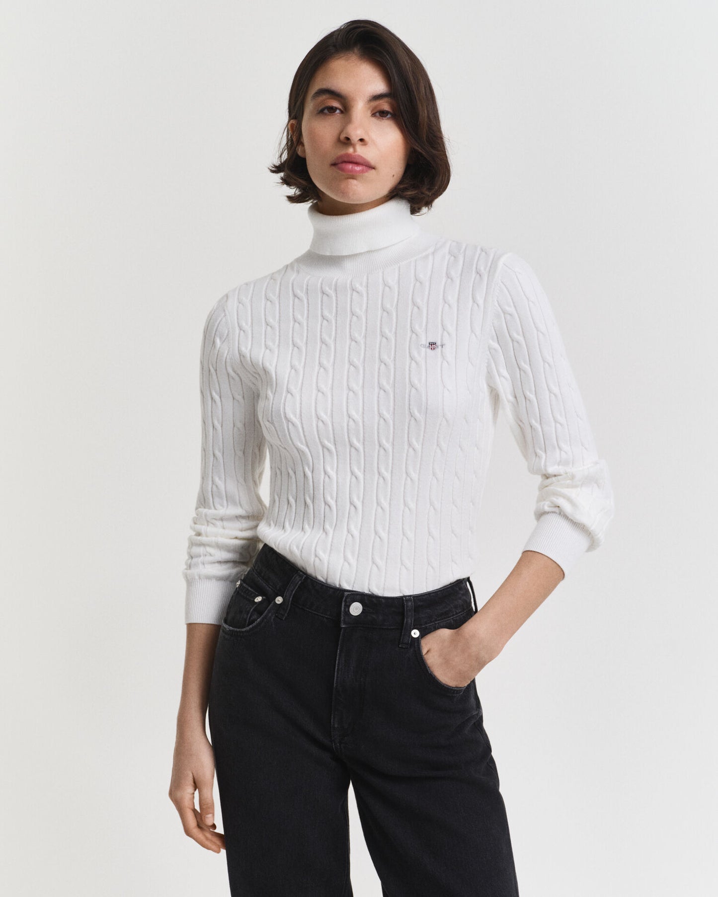 Pull à col roulé en maille torsadée de coton extensible