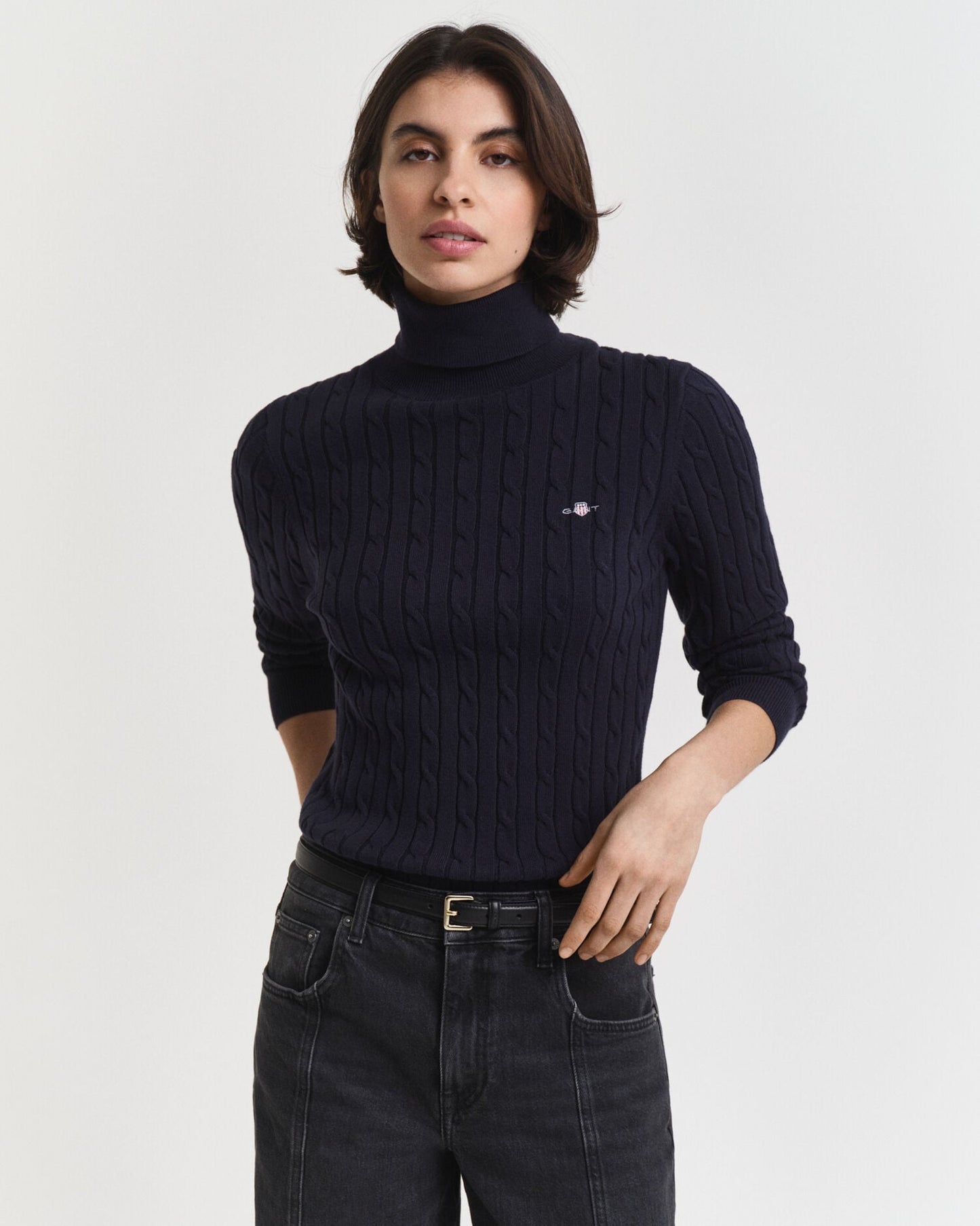 Pull col roulé en maille torsadée de coton stretch