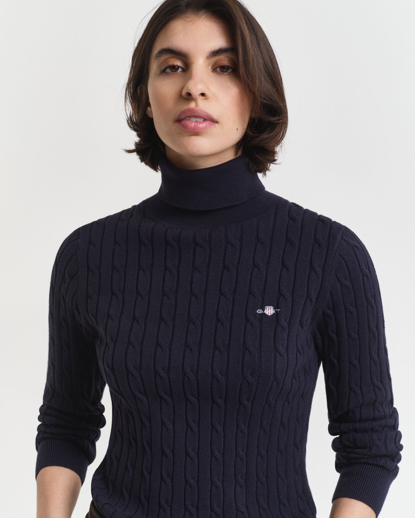 Pull à col roulé en maille torsadée de coton extensible