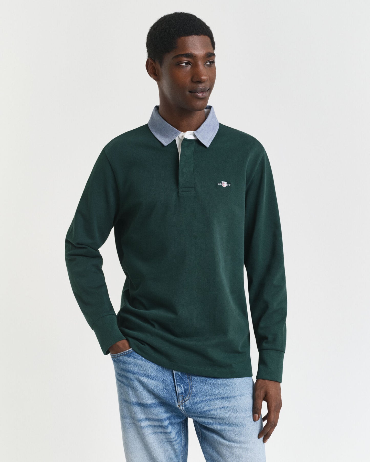 Schweres Rugbyshirt mit Chambray-Kragen