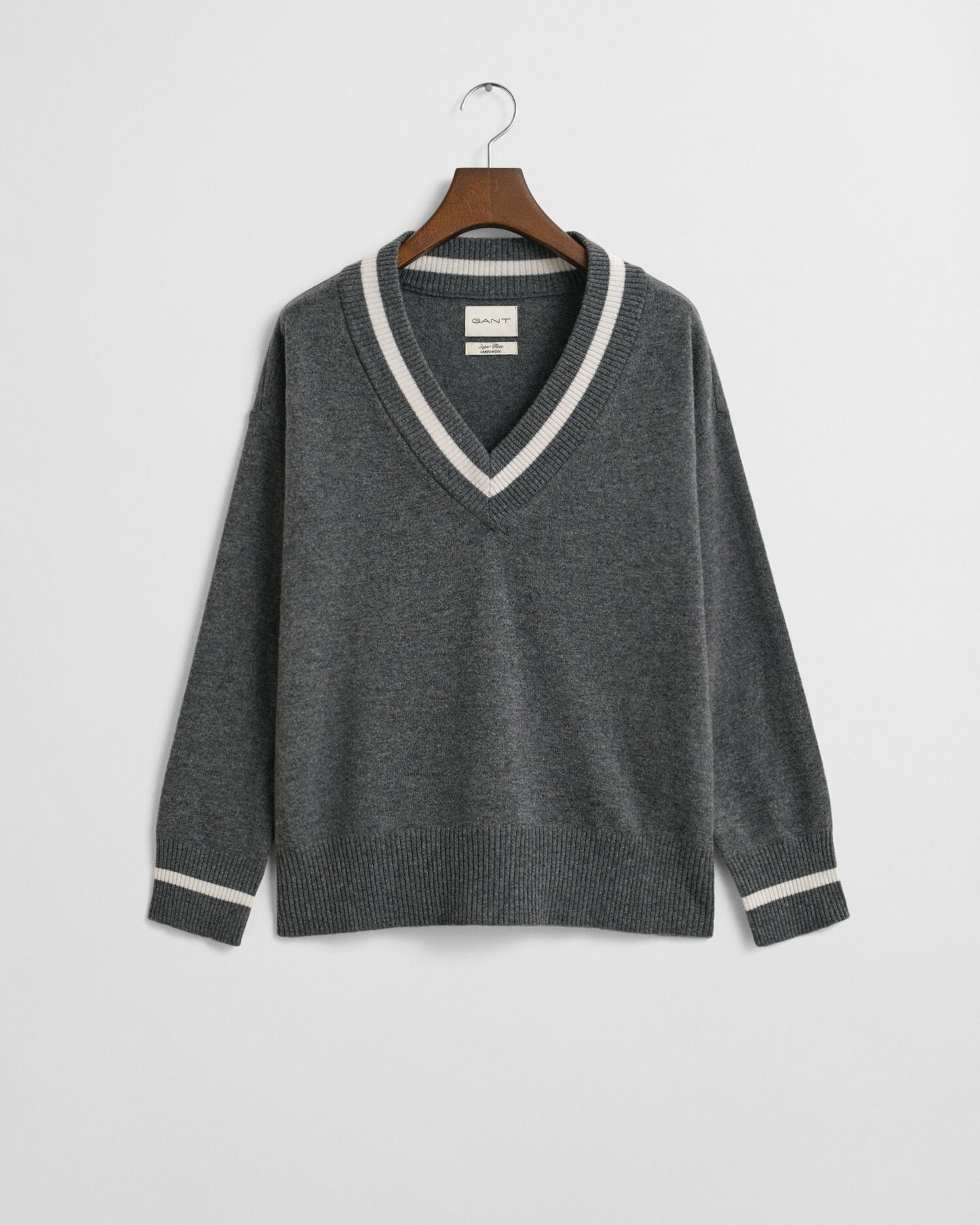 Pull Col V en Laine d'Agneau Superfine à Contraste